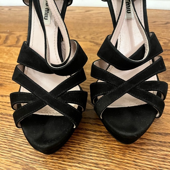 MIU MIU~Black Suede Strappy Platform Sandals IT 37.5 / US 7.5 - Picture 1 of 8